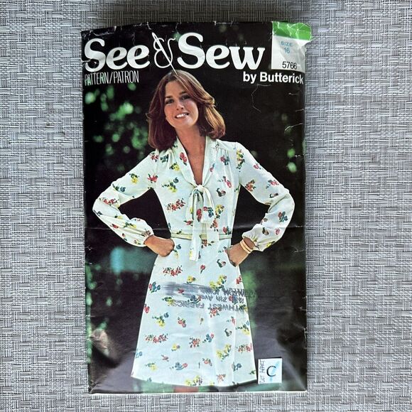 Vintage 70s See & Sew 5766 Sewing Pattern Dress Sz 16 Butterick - Picture 1 of 2